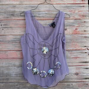 Y2K Womens Boho 100% Silk Beaded Top Carol Little Size 8